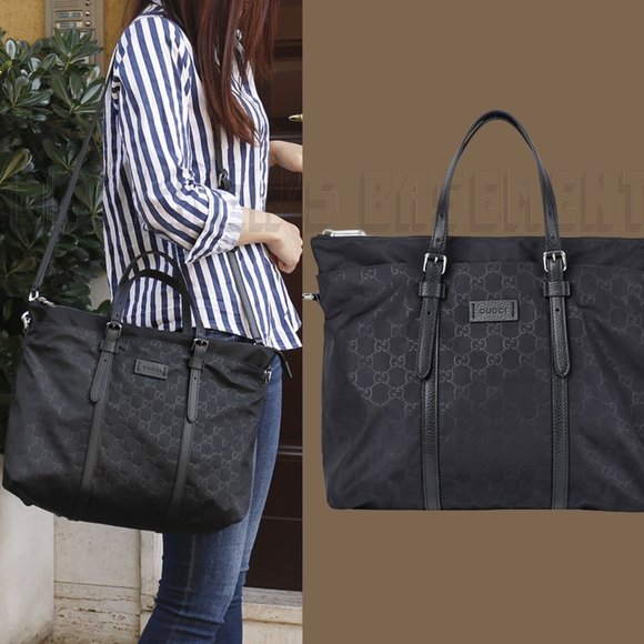 GUCCI black Nylon GUCCISSIMA leather trim Medium TOTE shoulder cross-body bag - Picture 1 of 11